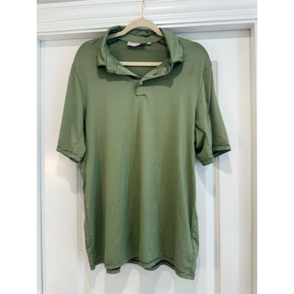 KJUS Men's Green Striped Polo Shirt Size L UPF 50+ Golf Outdoor